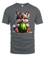 Cute Dog Watermelon Cartoon Graphic T Shirt Happy Summer Style - gray t-shirt on white background