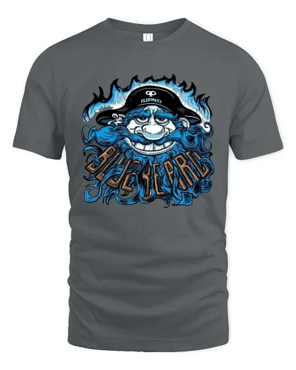 luebeard Pirate Skull Cartoon Graphic T Shirt Vintage Style - gray t-shirt on white background