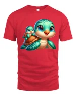 Cute Sea Turtle Baby Cartoon Graphic T Shirt Ocean Vibes Style - red t-shirt on white background