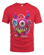 Cute One Eyed Alien Monster Cartoon Graphic T Shirt Fun Style - red t-shirt on white background