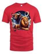 Taurus Leo Zodiac Lion Bull Graphic T Shirt Astrology Style - red t-shirt on white background