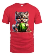 Cute Dog Watermelon Cartoon Graphic T Shirt Happy Summer Style - red t-shirt on white background