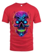 Neon Skull Glow Graphic T Shirt Cyber Punk Style Streetwear - red t-shirt on white background