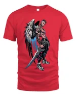 Fallen Angel Warrior Tattoo Graphic T Shirt Dark Street Style - red t-shirt on white background