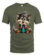 Cute Puppy Cartoon Graphic T Shirt Adorable Dog Lover Style - military green t-shirt on white background