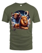 Taurus Leo Zodiac Lion Bull Graphic T Shirt Astrology Style - military green t-shirt on white background