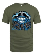 luebeard Pirate Skull Cartoon Graphic T Shirt Vintage Style - military green t-shirt on white background