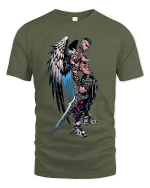 Fallen Angel Warrior Tattoo Graphic T Shirt Dark Street Style - military green t-shirt on white background