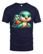 Cute Sea Turtle Baby Cartoon Graphic T Shirt Ocean Vibes Style - navy t-shirt on white background