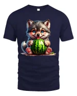 Cute Dog Watermelon Cartoon Graphic T Shirt Happy Summer Style - navy t-shirt on white background
