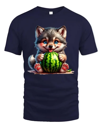 Cute Dog Watermelon Cartoon Graphic T Shirt Happy Summer Style - navy t-shirt on white background