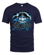 luebeard Pirate Skull Cartoon Graphic T Shirt Vintage Style - navy t-shirt on white background
