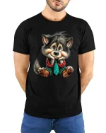 Cute Puppy Cartoon Graphic T Shirt Adorable Dog Lover Style - model wearing black tee with hands behind back