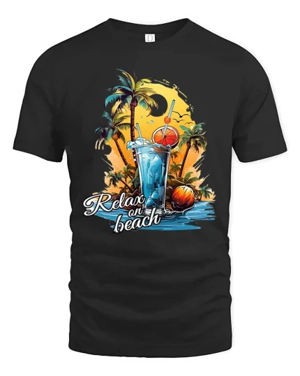 Relax on Beach Cocktail Vibes Summer Graphic T Shirt - black t-shirt on white background