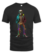 Trendy Skeleton Neon Outfit Streetwear Graphic Tshirt - black t-shirt on white background
