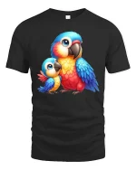 Cute Colorful Parrot Duo Cartoon Animal Graphic T Shirt - black t-shirt on white background