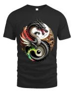 Yin Yang Dragon Balance Symbol Asian Art Graphic T Shirt - black t-shirt on white background