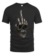Edgy Skull Middle Finger Dark Humor Graphic Tshirt - black t-shirt on white background