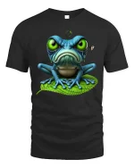 Grumpy Frog Big Eyes Funny Cute Cartoon Graphic T Shirt - black t-shirt on white background