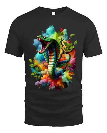 Colorful Cobra Snake Splash Art Bold Graphic T Shirt - black t-shirt on white background