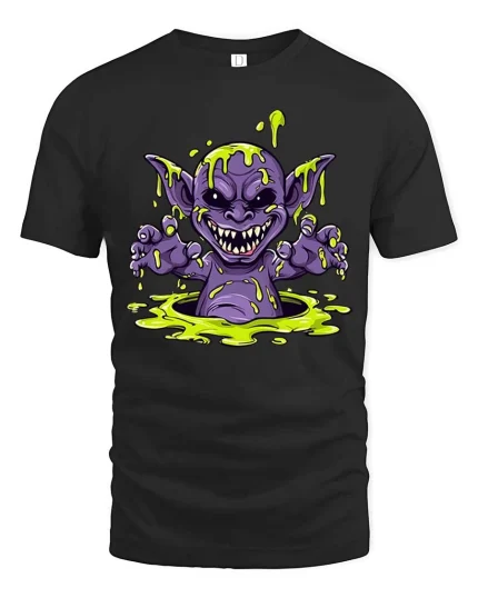 Slime Monster Creepy Cute Cartoon Horror Graphic T Shirt - black t-shirt on white background