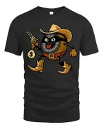 Funny Cowboy Cookie Bandit Cartoon Wild West Graphic T Shirt - black t-shirt on white background