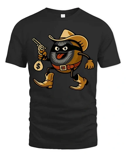Funny Cowboy Cookie Bandit Cartoon Wild West Graphic T Shirt - black t-shirt on white background