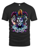 Wicked Joker Jester Smoking Graphic Dark Humor T Shirt - black t-shirt on white background