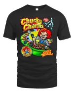 Evil Doll Cereal Parody Dark Humor Graphic T Shirt - black t-shirt on white background