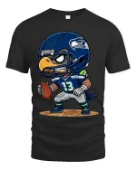 Fierce Eagle Football Player Cartoon Graphic T Shirt - black t-shirt on white background