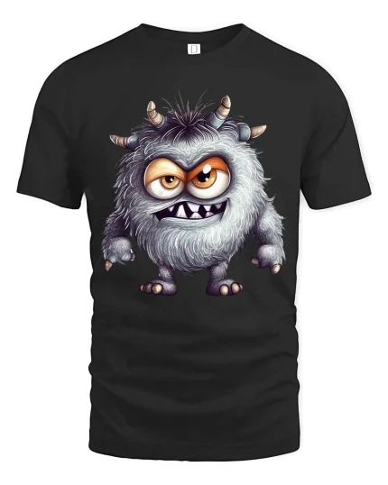 Funny Furry Monster Cartoon Cute Creepy Graphic T Shirt - black t-shirt on white background