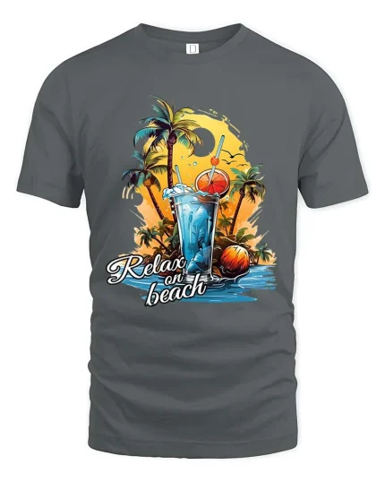 Relax on Beach Cocktail Vibes Summer Graphic T Shirt - gray t-shirt on white background