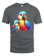 Cute Colorful Parrot Duo Cartoon Animal Graphic T Shirt - gray t-shirt on white background
