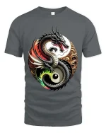 Yin Yang Dragon Balance Symbol Asian Art Graphic T Shirt - gray t-shirt on white background