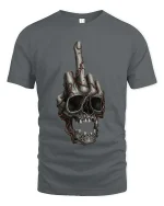 Edgy Skull Middle Finger Dark Humor Graphic Tshirt - gray t-shirt on white background
