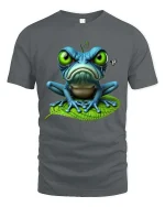 Grumpy Frog Big Eyes Funny Cute Cartoon Graphic T Shirt - gray t-shirt on white background