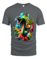 Colorful Cobra Snake Splash Art Bold Graphic T Shirt - gray t-shirt on white background