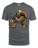 Funny Cowboy Cookie Bandit Cartoon Wild West Graphic T Shirt - gray t-shirt on white background