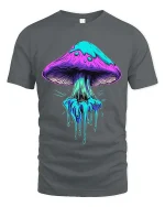 Neon Dripping Mushroom Psychedelic Art Graphic T Shirt - gray t-shirt on white background