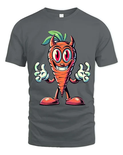 Funny Evil Carrot Cartoon Character Cute Graphic T Shirt - gray t-shirt on white background