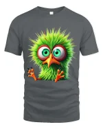 Funny Green Bird Big Eyes Cute Cartoon Graphic T Shirt - gray t-shirt on white background