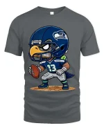 Fierce Eagle Football Player Cartoon Graphic T Shirt - gray t-shirt on white background