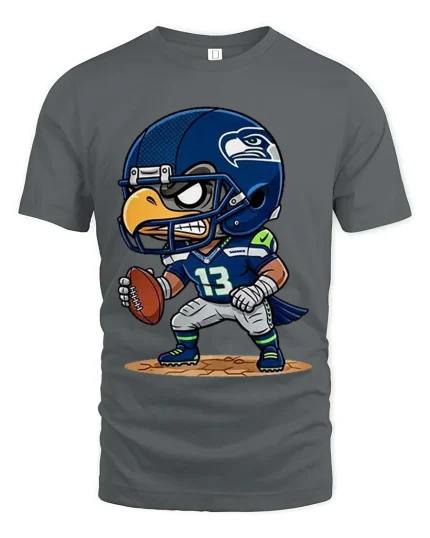 Fierce Eagle Football Player Cartoon Graphic T Shirt - gray t-shirt on white background