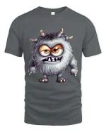 Funny Furry Monster Cartoon Cute Creepy Graphic T Shirt - gray t-shirt on white background