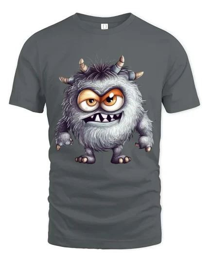Funny Furry Monster Cartoon Cute Creepy Graphic T Shirt - gray t-shirt on white background