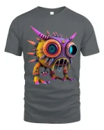 Colorful Spiky Monster Big Eyes Cartoon Graphic T Shirt - gray t-shirt on white background