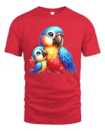 Cute Colorful Parrot Duo Cartoon Animal Graphic T Shirt - red t-shirt on white background