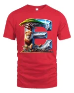 Majestic Lion Alphabet E Safari Art Graphic Tshirt - red t-shirt on white background