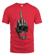 Edgy Skull Middle Finger Dark Humor Graphic Tshirt - red t-shirt on white background