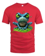 Grumpy Frog Big Eyes Funny Cute Cartoon Graphic T Shirt - red t-shirt on white background